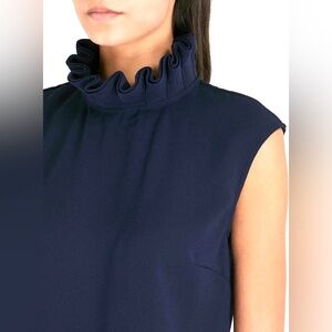 Ted Baker Navy Ruffle Collar Sleeveless Top